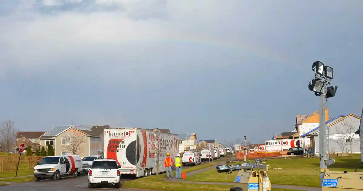 BELFOR storm damage restoration in residential neighborhood