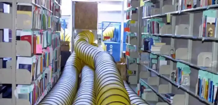 Drying process in library after water damage